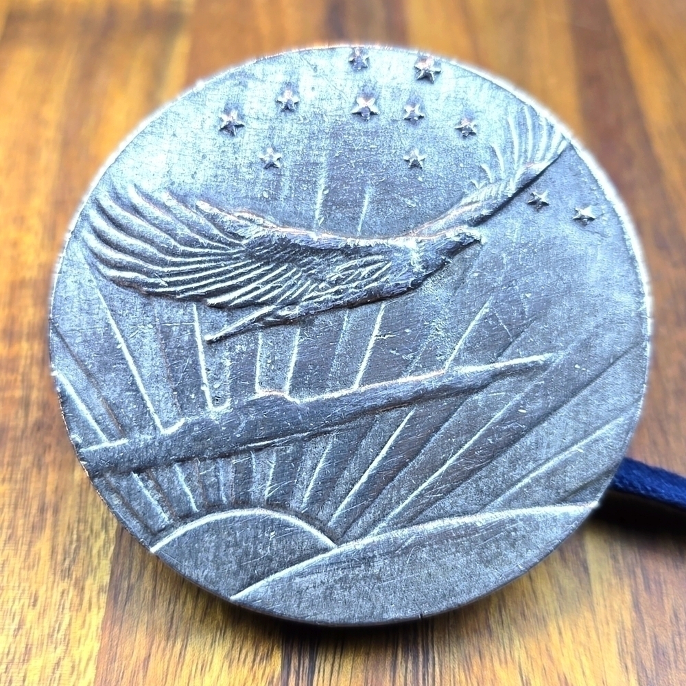 Vintage round silver sunset eagle bell buckle USA size 2.5 Bold Look